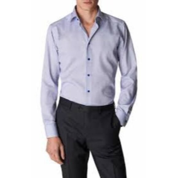 Eton Contemporary Fit Stripe Cotton Dress Shirt 43 US 17 Blue - Picture 1 of 5